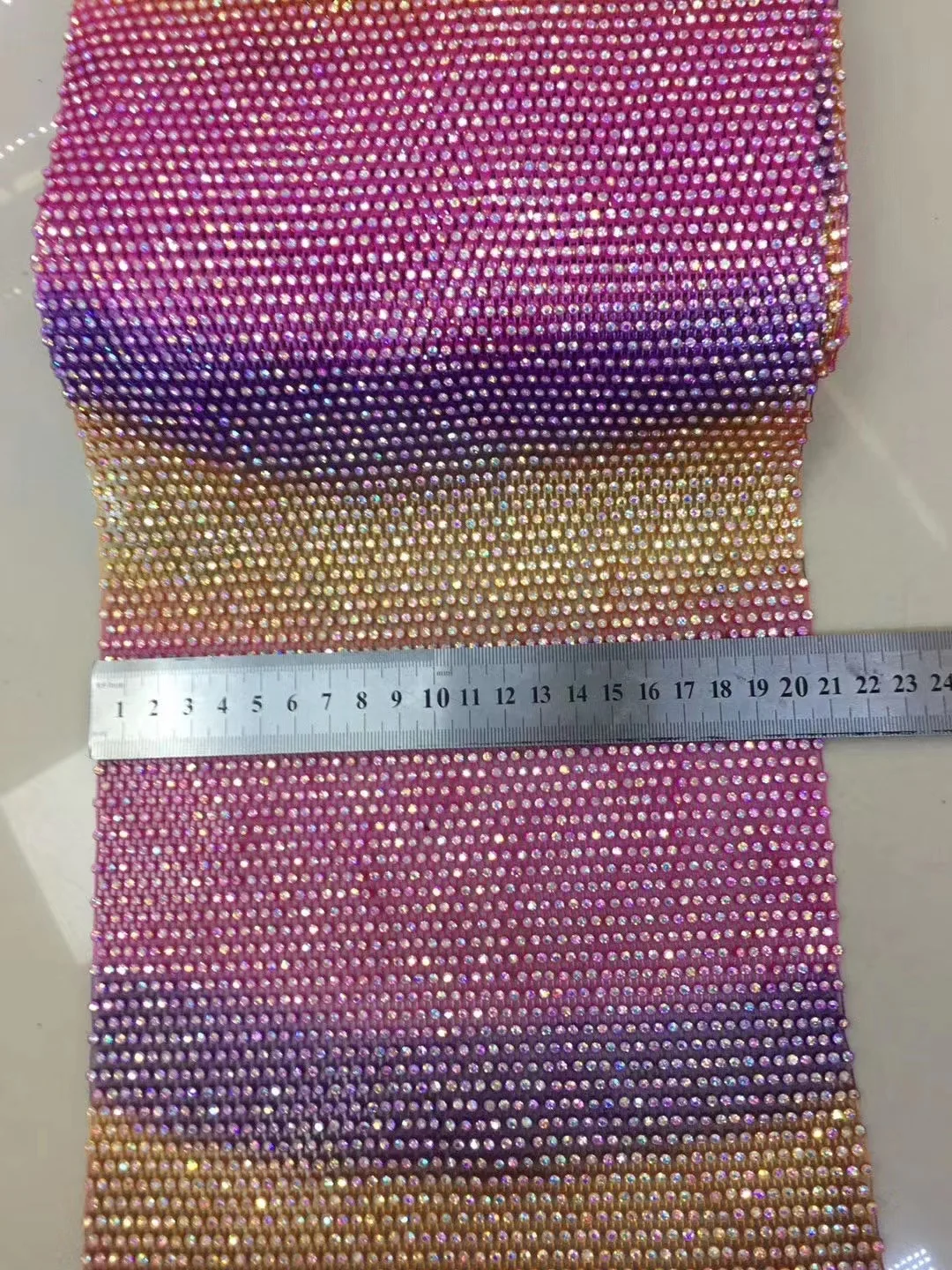 

1 Yard 53x 44 Row Crystal Colorful Rhinestone Mesh Elastic Beads Lace Sparkle Hollow Out Diamond Fabric Fabric