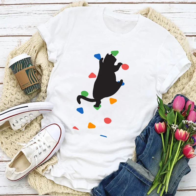 Fashion Cartoon T-Shirt Cat Rock Climbing Printed Women T Shirt Funny Cat Lover Clothes Casual Tops Cute Girl Graphic T Shirts
Fashion Cartoon T-Shirt Cat Rock Climbing Printed Women T Shirt Funny Cat Lover Clothes Casual Tops Cute Girl Graphic T Shirts