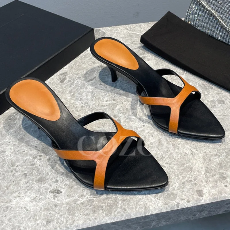 Summer New Women's Slippers Genuine Leather Material Appear Thin High Heel Sandals Narrow Band Pointed Peep Toe Female Sandals
Summer New Women's Slippers Genuine Leather Material Appear Thin High Heel Sandals Narrow Band Pointed Peep Toe Female Sandals