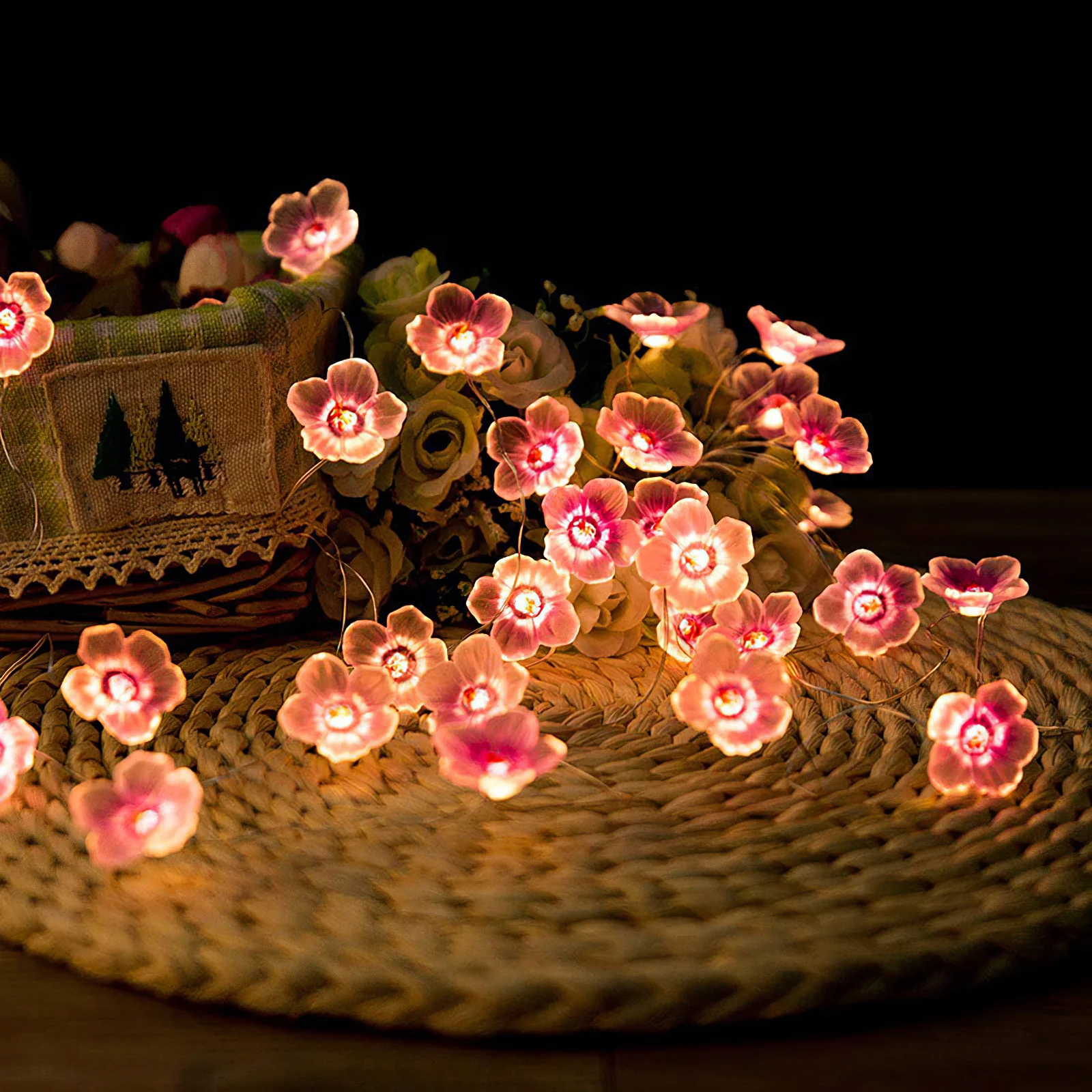 

2m Cherry Lighting Strings Blossom Flower LED String Fairy Lamp For Indoor Wedding Pink Bells Garland Deco Outdoor Light Fixture