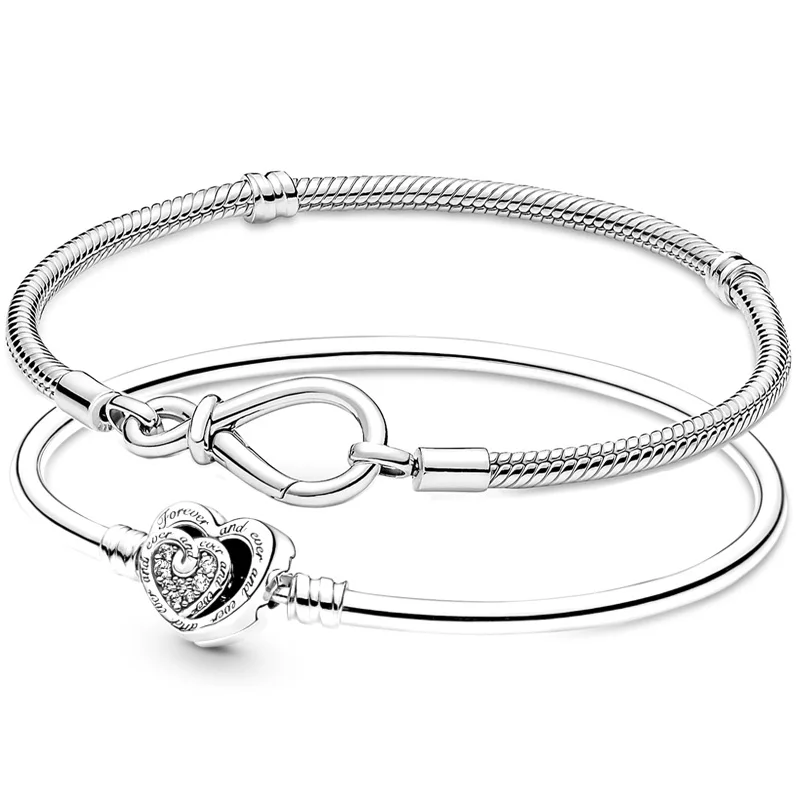 

Moments Infinity Knot Snake Bracelet Entwined Infinite Hearts Clasp Bangle Fit 925 Sterling Silver pandora Bead Charm Jewelry