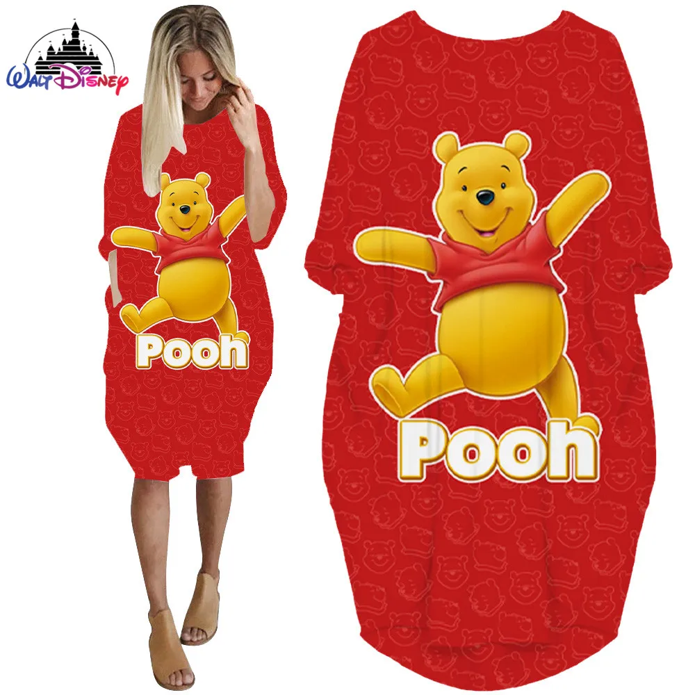 

Winnie the Pooh Tigger Eeyore Disney 3D High Quality Printing Girl Trend Wild Loose Long Sleeve Over The Knee Dress Womens