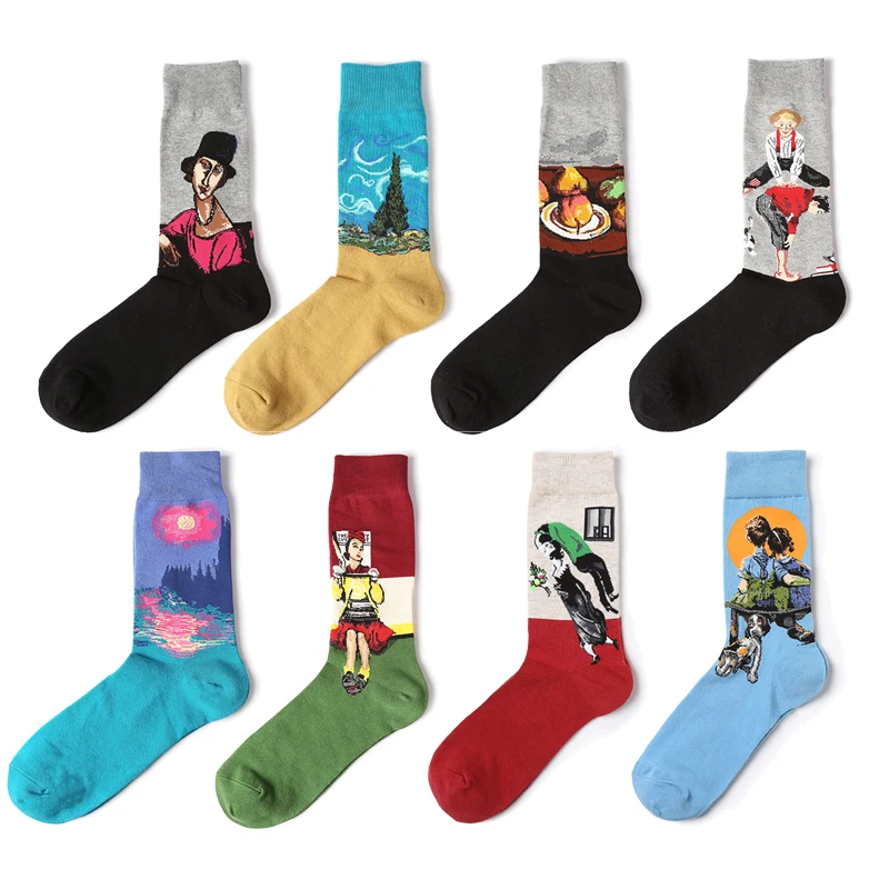 

Retro world famous painting socks men women's vintage literary abstract oil painting tube socks couples socks Drop ship