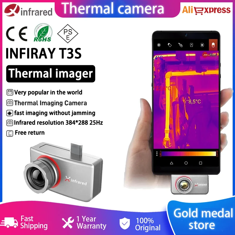 InfiRay Thermal Imager For Phone T3S Resolution 384*288 25Hz Portable Infrared Camera Night Vision Circuit Detection Outdoor
InfiRay Thermal Imager For Phone T3S Resolution 384*288 25Hz Portable Infrared Camera Night Vision Circuit Detection Outdoor