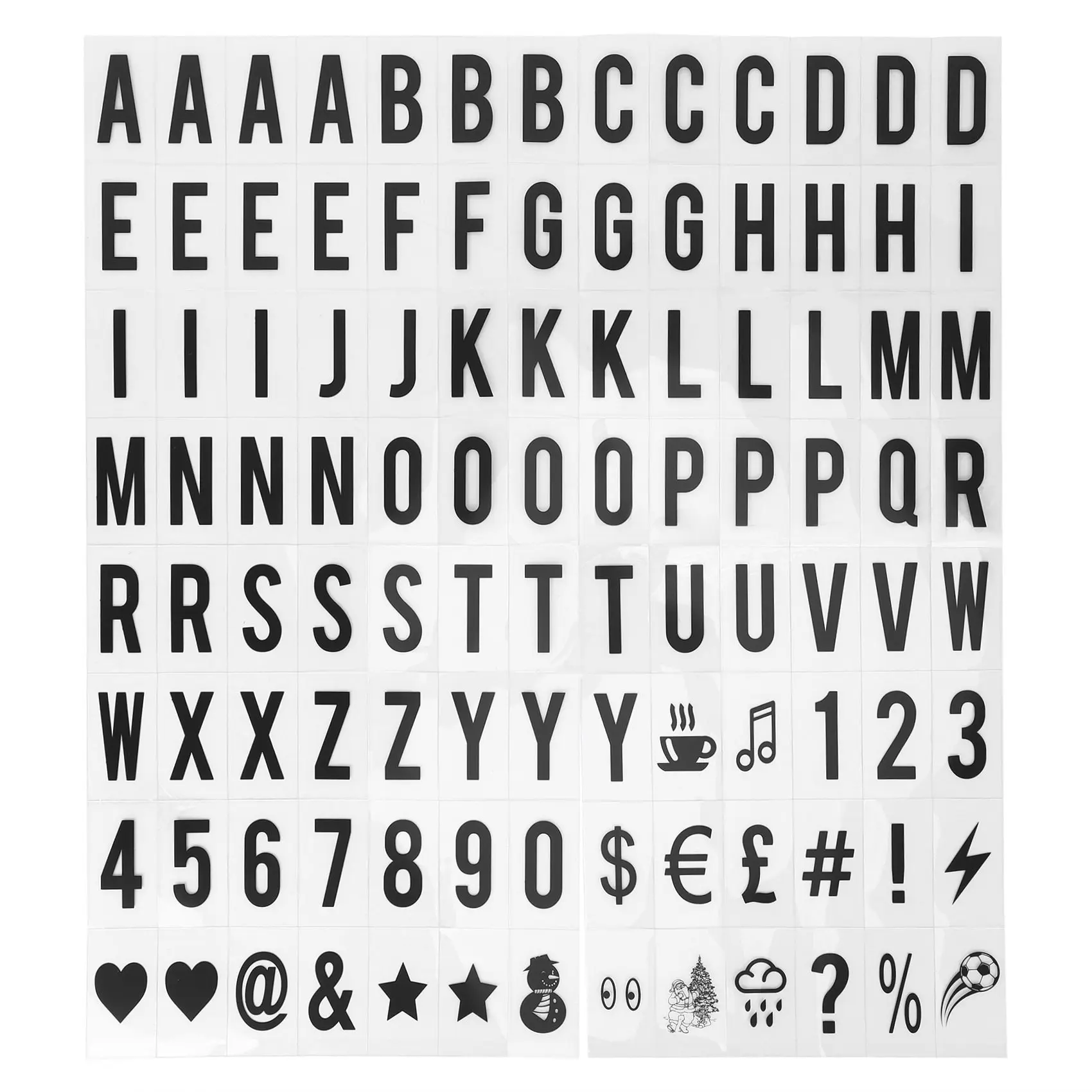 104pcs Cinematic Lightbox Replacement Letters & Numbers Signs black for A4 Light Up Letter Box Sign Message Board 65.4x35mm(LED
104pcs Cinematic Lightbox Replacement Letters & Numbers Signs black for A4 Light Up Letter Box Sign Message Board 65.4x35mm(LED