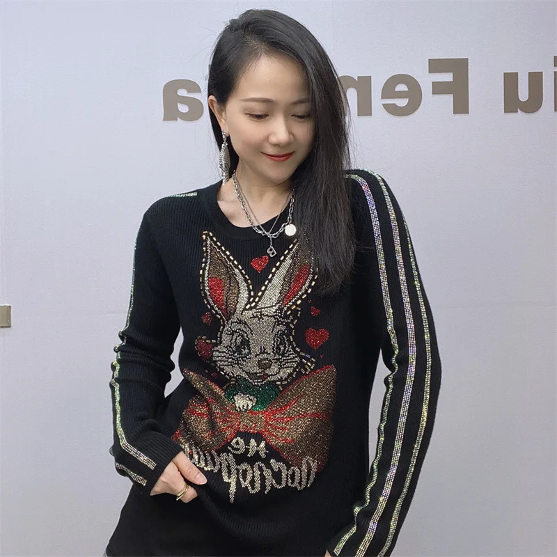 Fashion Cartoon Diamond Long-Sleeved T-shirt Top Female Black Crew Neck Cotton Pullover Bottoming Shirt Women kawaii Clothes
Fashion Cartoon Diamond Long-Sleeved T-shirt Top Female Black Crew Neck Cotton Pullover Bottoming Shirt Women kawaii Clothes