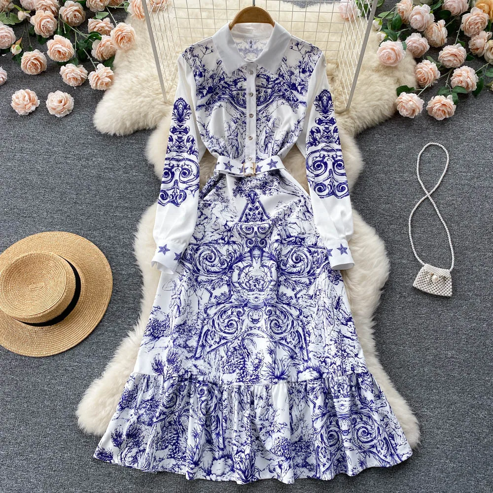 Dresses 2022 spring new Lapel single breasted retro court style printed long sleeve foreign fishtail
Dresses 2022 spring new Lapel single breasted retro court style printed long sleeve foreign fishtail