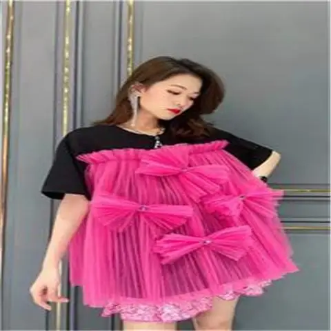 European Spring/Summer New Women Clothes Fashion Rhinestone Bow Stitching Mesh Ball Gown Dress Mid-long Short Sleeve T-shirt Top
European Spring/Summer New Women Clothes Fashion Rhinestone Bow Stitching Mesh Ball Gown Dress Mid-long Short Sleeve T-shirt Top