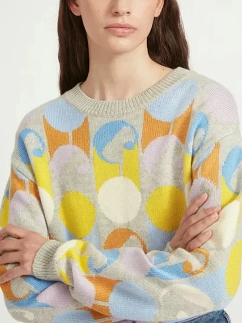 Women's Colorful Jacquard O-Neck Sweater Ladies Long Sleeve All-Match Warm Wool Knit Pullover Top 2022 Winter New
Women's Colorful Jacquard O-Neck Sweater Ladies Long Sleeve All-Match Warm Wool Knit Pullover Top 2022 Winter New