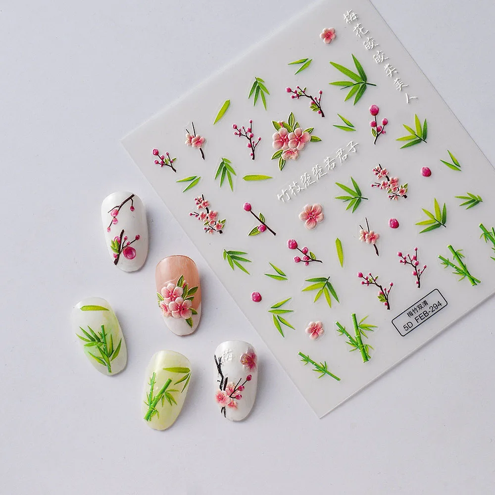 5D Embossed Nail Art Stickers Cyan Bamboo Bamboo Ieaves Three-Dimensional Plum Blossom Fingertip Decoration Slider Tips 
5D Embossed Nail Art Stickers Cyan Bamboo Bamboo Ieaves Three-Dimensional Plum Blossom Fingertip Decoration Slider Tips