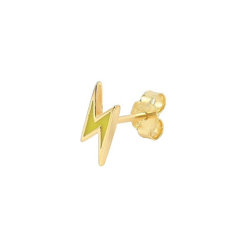 

Creative Simple trend lightning yellow enamel Ear studs fun cartoon new in mini 925 silver gold earings for women jewelry INS