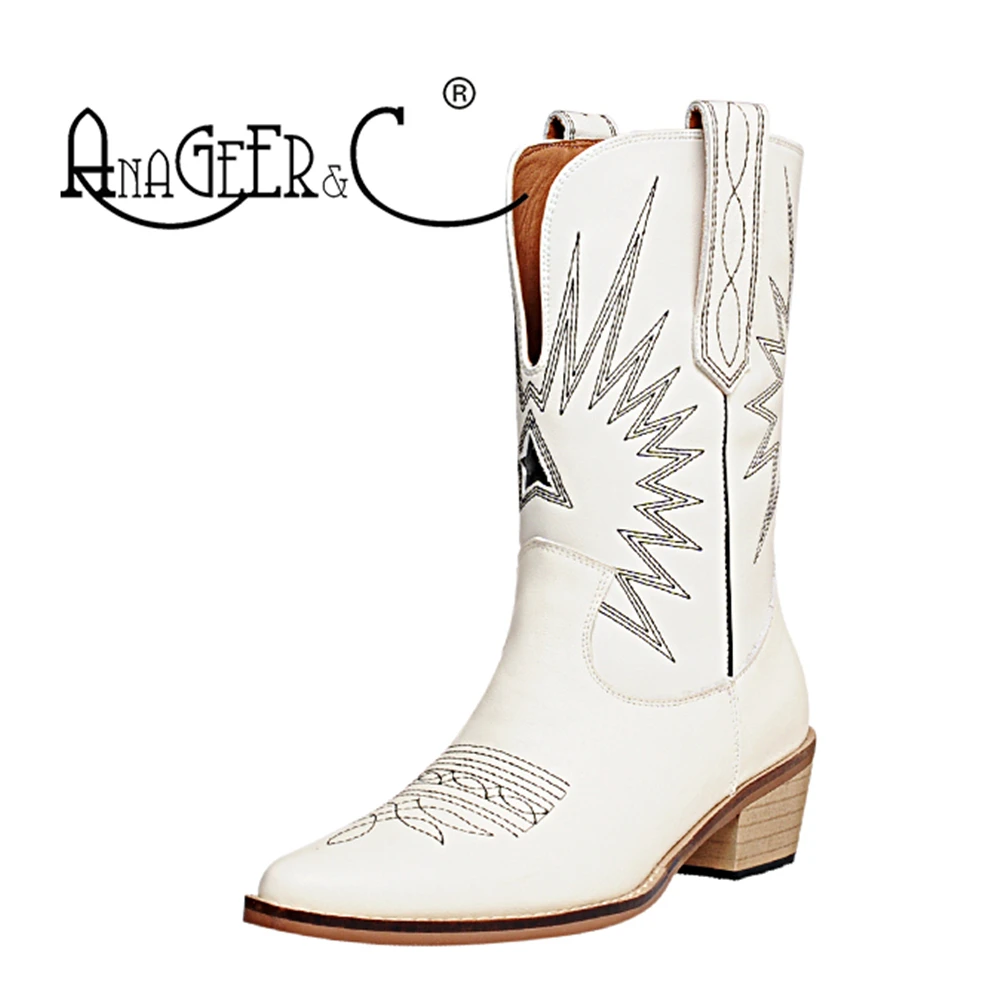 ANAGEEN&C Pointed Toe Leather Embroidered Chunky Heel Retro Mid Heel Western Mid Tube Big Brand Tide Boots
ANAGEEN&C Pointed Toe Leather Embroidered Chunky Heel Retro Mid Heel Western Mid Tube Big Brand Tide Boots