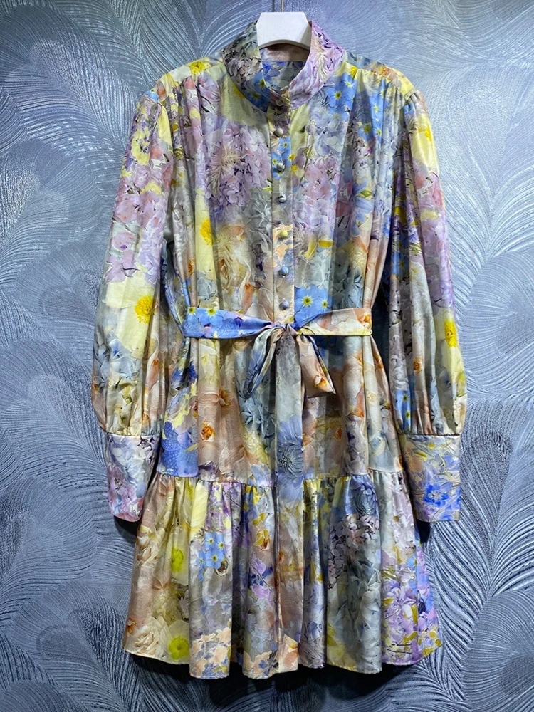 Seifrmann High Quality Spring Women Fashion Designer Mini Dress With Belt Lantern Sleeve Single Breasted Print Ruffles Hem Dress
Seifrmann High Quality Spring Women Fashion Designer Mini Dress With Belt Lantern Sleeve Single Breasted Print Ruffles Hem Dress