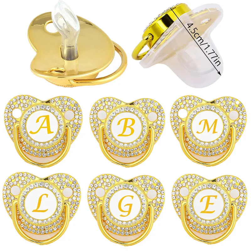Name Initial Letter Gold Baby Pacifier BPA Free Silicone Infant Newborn Nipple Luxury Bling Newborn Dummy Soother Gift 6-12M 
Name Initial Letter Gold Baby Pacifier BPA Free Silicone Infant Newborn Nipple Luxury Bling Newborn Dummy Soother Gift 6-12M