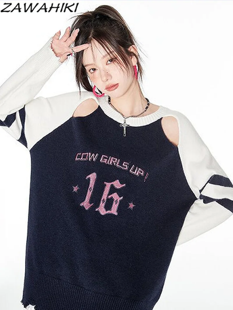 Retro Knitwear Shoulder Hollow Out Pullover Sweater Y2K Knitted Loose Hoodies Raglan Sleeve Vintage Letter Embroidery Casual Top
Retro Knitwear Shoulder Hollow Out Pullover Sweater Y2K Knitted Loose Hoodies Raglan Sleeve Vintage Letter Embroidery Casual Top