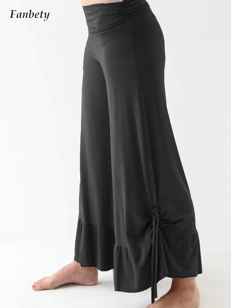 Elegant Soft Loose Yoga Trousers New Fashion Ruffle Lace-up Solid Color Sweatpants 2022 Women Casual High Waist Wide Leg Trouser
Elegant Soft Loose Yoga Trousers New Fashion Ruffle Lace-up Solid Color Sweatpants 2022 Women Casual High Waist Wide Leg Trouser