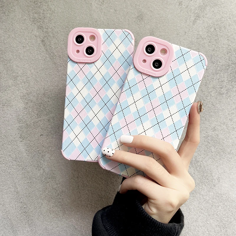 Blue Pink lattice Phone Case for iPhone X XR XS 7 8 Plus 11 12 13 pro MAX 13mini Lambskin Shokcproof Case
Blue Pink lattice Phone Case for iPhone X XR XS 7 8 Plus 11 12 13 pro MAX 13mini Lambskin Shokcproof Case