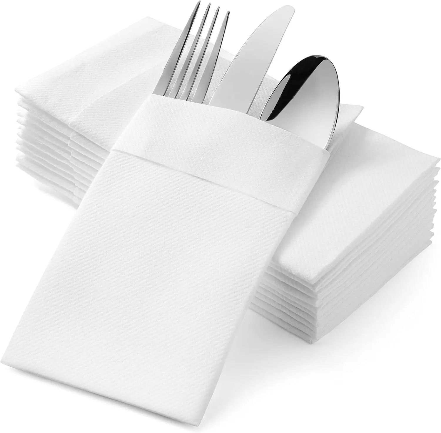 

100 шт. белые Саржевые бумажные салфетки, встроенный карман для столовых приборов, льняные предварительно сложенные одноразовые полотенца для рук для свадьбы, вечеринки, Рождества