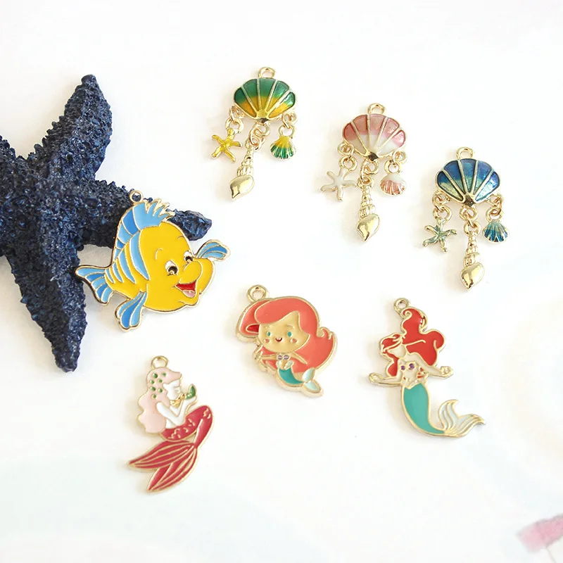 

WZNB 10Pcs Enamel Mermaid Charms for Jewelry Making Alloy Shell Starfish Pendant Diy Earring Necklace Accessories Supplies