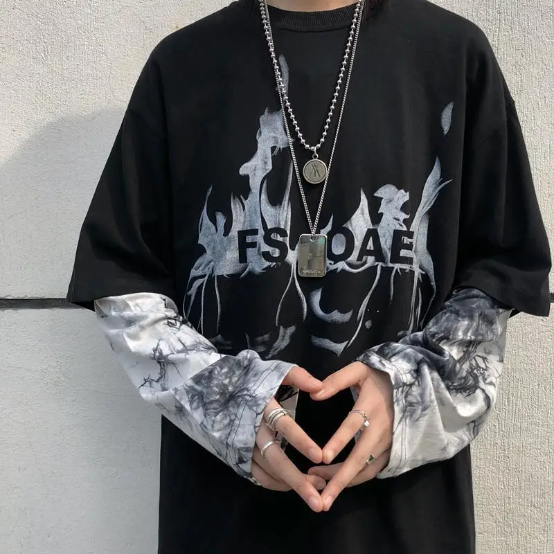 HOUZHOU Gothic Grunge T-shirt Women Korean Fashion Loose Tie-dye Patchwork Long Sleeve T-shirts Fake Two Pieces Goth Streetwear 
HOUZHOU Gothic Grunge T-shirt Women Korean Fashion Loose Tie-dye Patchwork Long Sleeve T-shirts Fake Two Pieces Goth Streetwear
