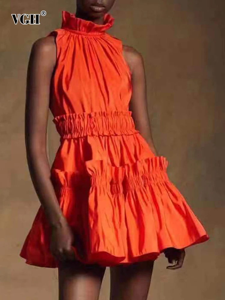 VGH Casual Patchwork Ruffles Red Dresses For Female Stand Collar Sleeveless High Waist Folds Dress Women Fashion 2022 Clothing
VGH Casual Patchwork Ruffles Red Dresses For Female Stand Collar Sleeveless High Waist Folds Dress Women Fashion 2022 Clothing