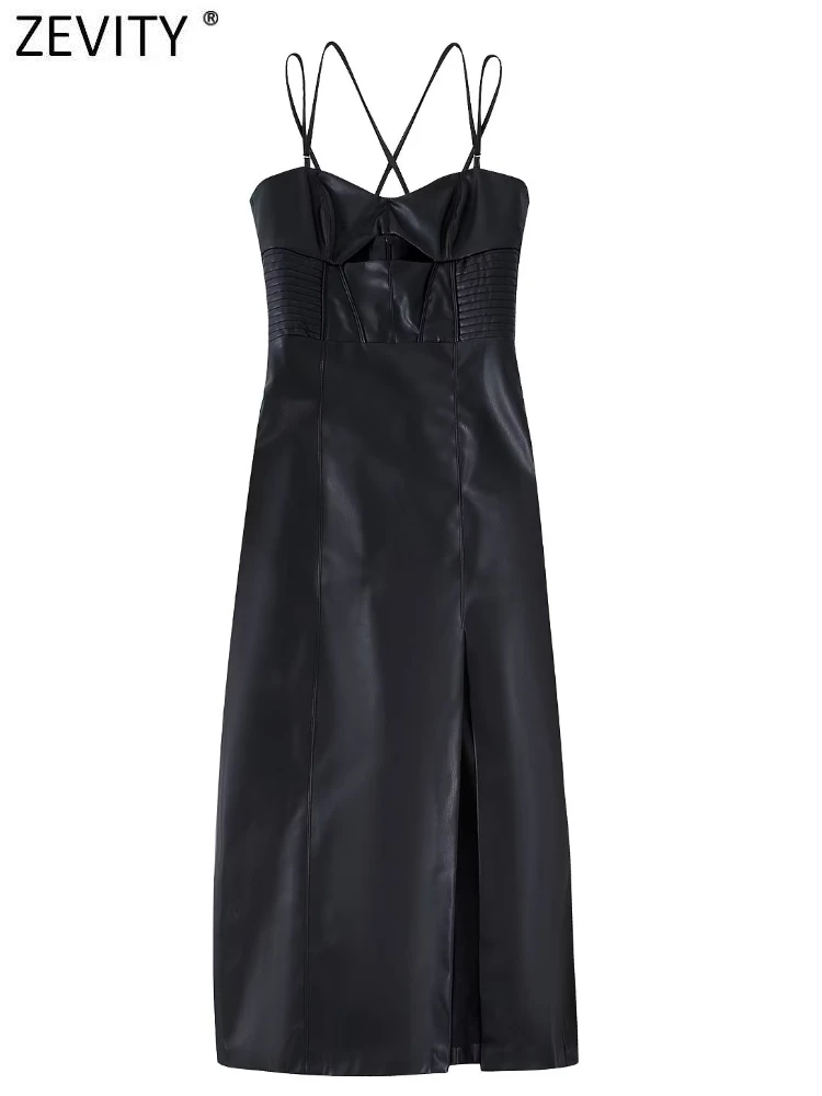Zevity 2022 Women Sexy Thread Stitching Hole Spaghetti Strap PU Leather Slim Midi Dress Female Back Zipper Split Vestidos DS2533
Zevity 2022 Women Sexy Thread Stitching Hole Spaghetti Strap PU Leather Slim Midi Dress Female Back Zipper Split Vestidos DS2533