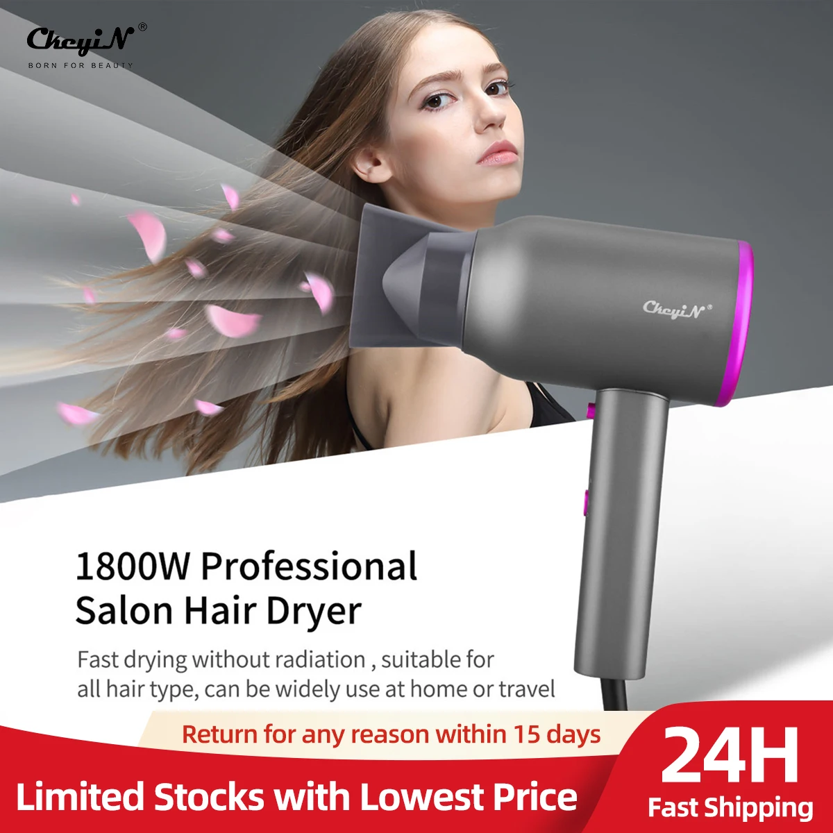 1800W Hot Cold Wind Hair Dryer Professional Negative Ion Below Dryer Low Noise Hair Styling Tool with 2 Concentrator Nozzles
1800W Hot Cold Wind Hair Dryer Professional Negative Ion Below Dryer Low Noise Hair Styling Tool with 2 Concentrator Nozzles