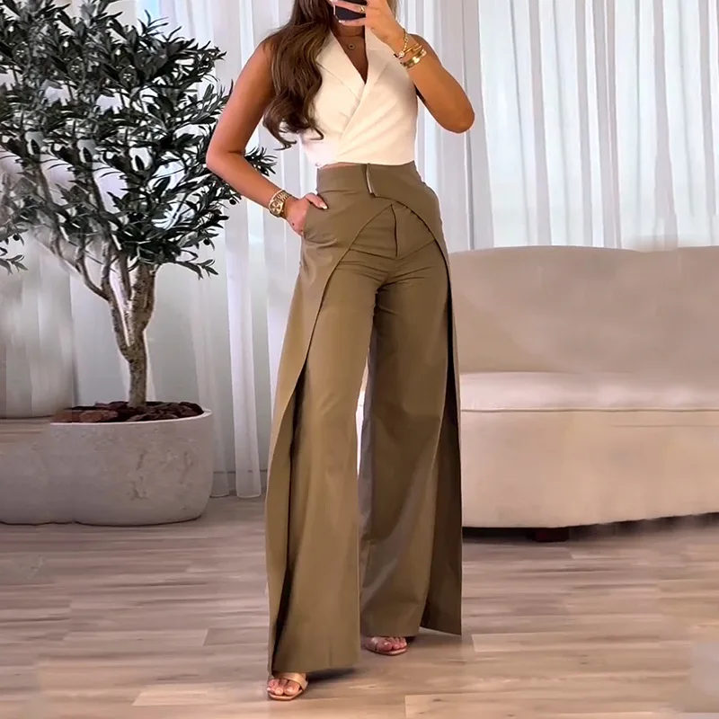 Summer Street Women's Set Sleeveless Shirt Tops And Wide Leg Pants Elegant Tracksuit Two Piece Set Sweatsuit Fitness Outfits
Summer Street Women's Set Sleeveless Shirt Tops And Wide Leg Pants Elegant Tracksuit Two Piece Set Sweatsuit Fitness Outfits