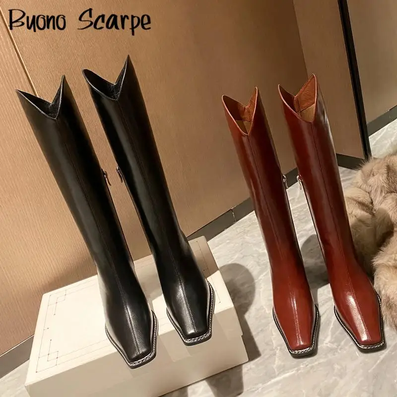 Genuine Leather Antumn Winter Long Boots Women Sewing Knee High Boots Chunky High Heel Square Toe Botas Mujer Solid Booties New
Genuine Leather Antumn Winter Long Boots Women Sewing Knee High Boots Chunky High Heel Square Toe Botas Mujer Solid Booties New