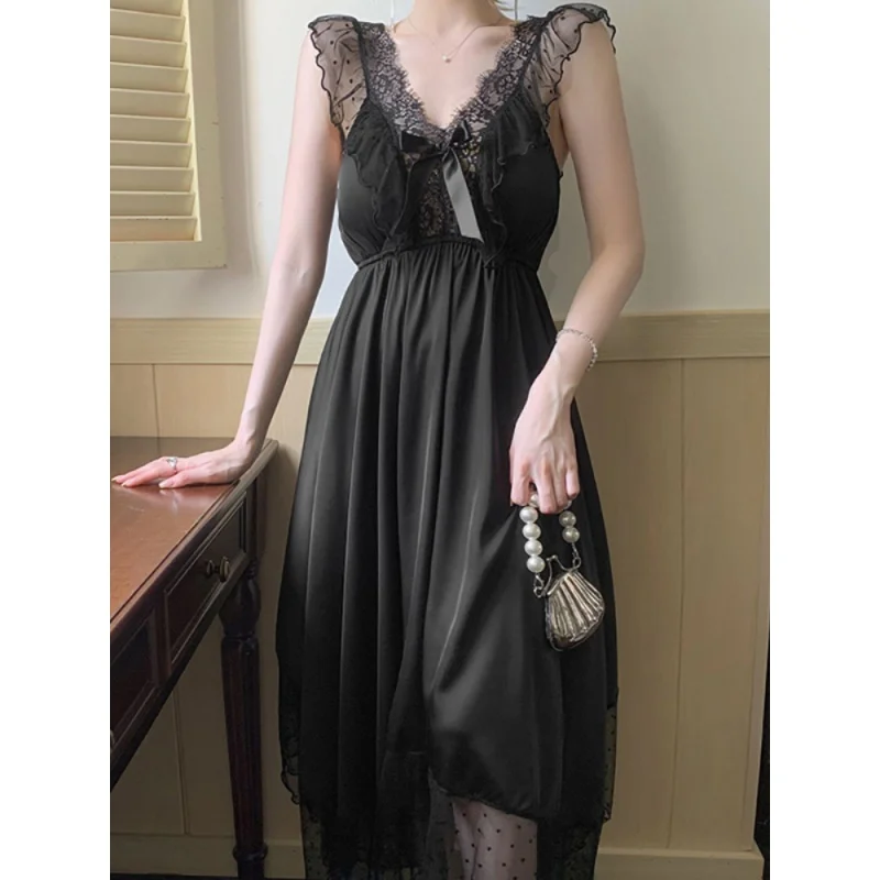 Sleeveless Night Nightwear Lace For Women Nightgown Sleepwear Sexy Women Long Satin Black V-neck Dress Thin Nightdress Nighties
Sleeveless Night Nightwear Lace For Women Nightgown Sleepwear Sexy Women Long Satin Black V-neck Dress Thin Nightdress Nighties