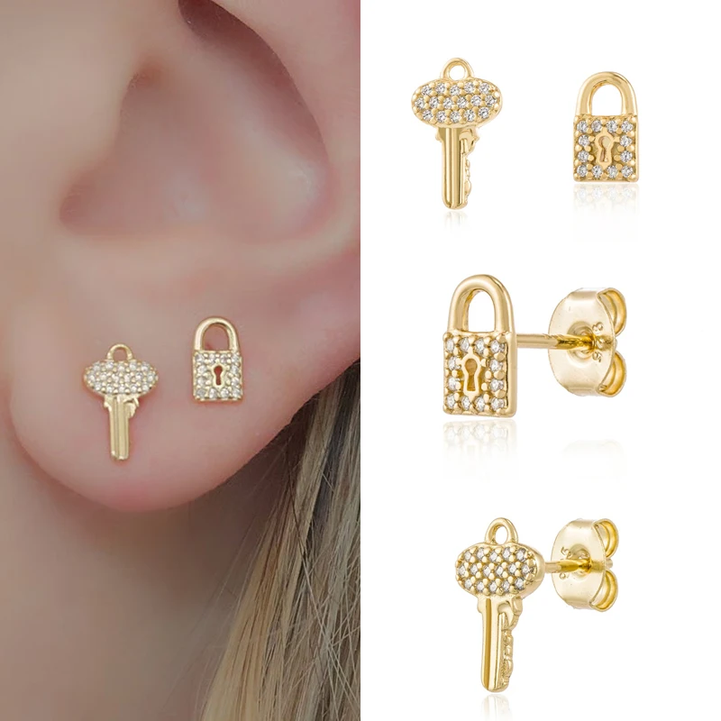 Gold Silver Color Stud Earrings for Women Cubic Zirconia Lock Key Punk Halloween Earrings Wholesale Fashion Jewelry Gift
Gold Silver Color Stud Earrings for Women Cubic Zirconia Lock Key Punk Halloween Earrings Wholesale Fashion Jewelry Gift