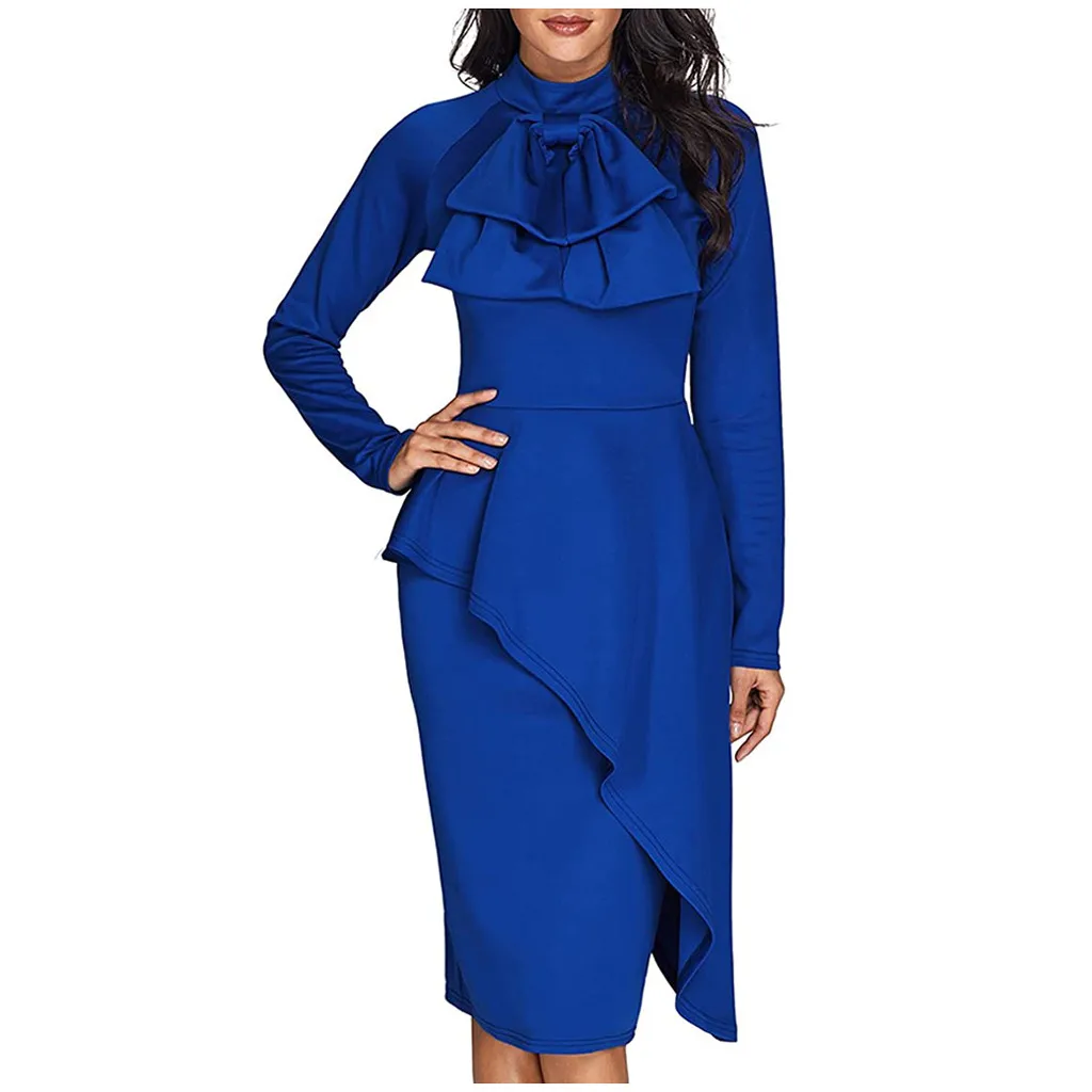 Women's Bow Tie Neck Long Sleeve Peplum High Waist Slim Fit Office Work Dress Short Wrap Dresses
Women's Bow Tie Neck Long Sleeve Peplum High Waist Slim Fit Office Work Dress Short Wrap Dresses