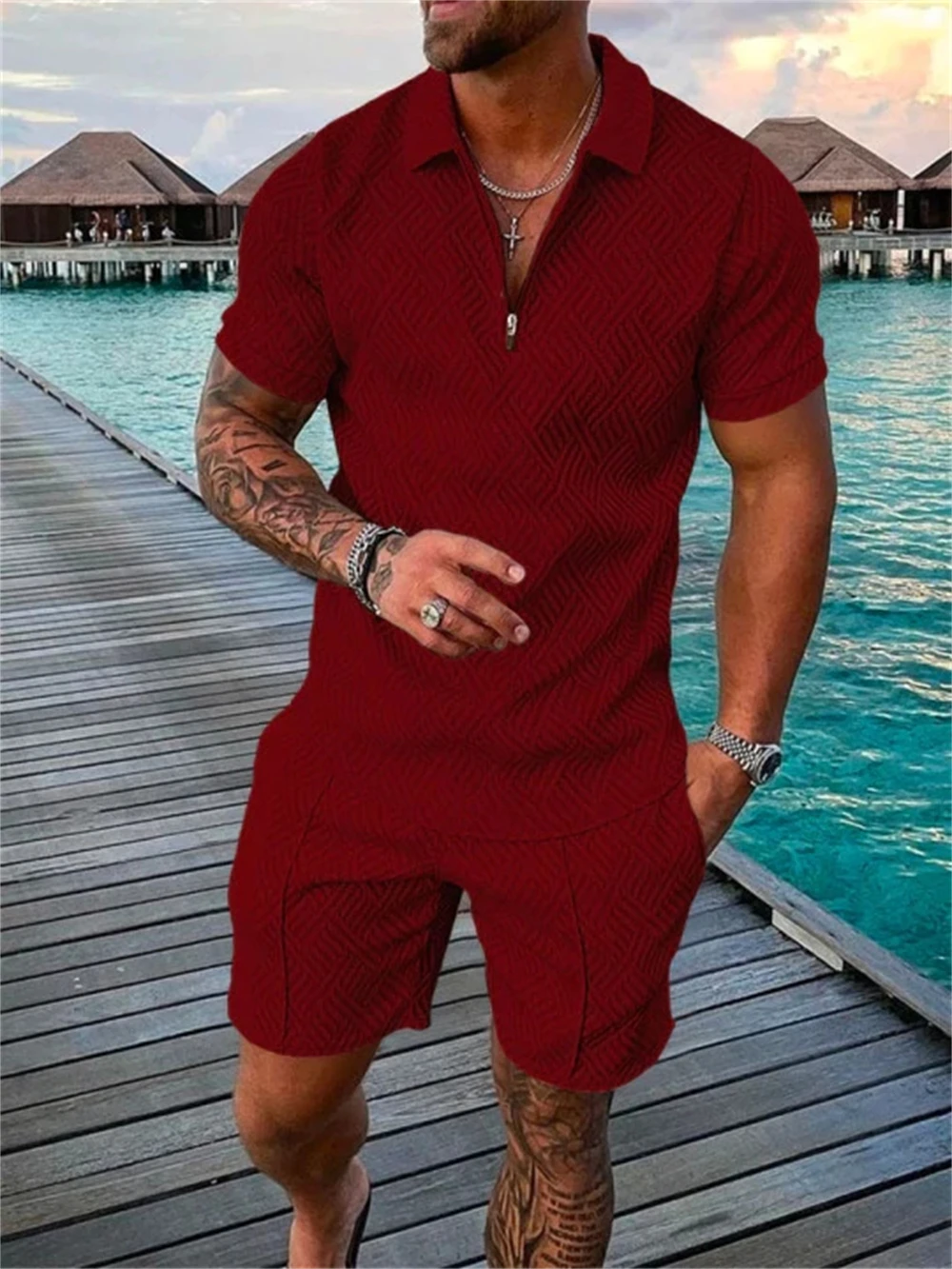 Men's Tracksuit Solid Color Short Sleeve Zipper Polo Shirt&Shorts Set for Men Casual Streetwear 2-piece Suit 2022 Summer
Men's Tracksuit Solid Color Short Sleeve Zipper Polo Shirt&Shorts Set for Men Casual Streetwear 2-piece Suit 2022 Summer