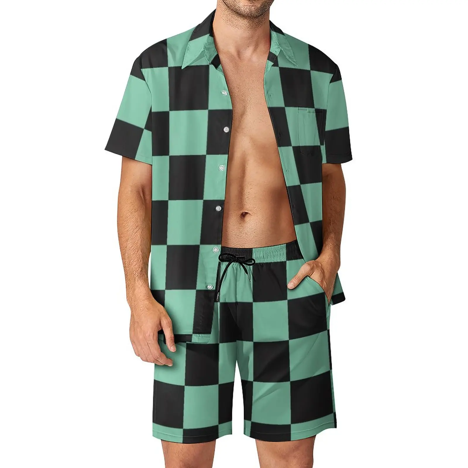 Tanjiro Men Sets Black Greeen Checkerboard Casual Shorts Summer Hawaii Vacation Shirt Set Short-Sleeve Oversized Suit Gift Idea
Tanjiro Men Sets Black Greeen Checkerboard Casual Shorts Summer Hawaii Vacation Shirt Set Short-Sleeve Oversized Suit Gift Idea