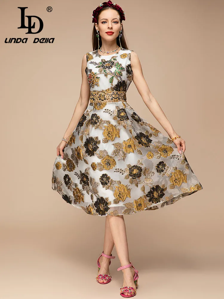 LD LINDA DELLA Новинка 2023 летнее модное женское винтажное платье без рукавов длиной до колена вечерние великолепное жаккардовое платье с кристаллами и бусинами 
LD LINDA DELLA Новинка 2023 летнее модное женское винтажное платье без рукавов длиной до колена вечерние великолепное жаккардовое платье с кристаллами и бусинами