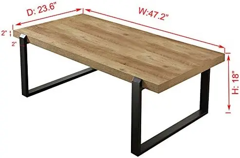 

Деревенский кофейный столик, деревянный и металлический промышленный коктейльный стол для гостиной, 47-дюймовый дуб