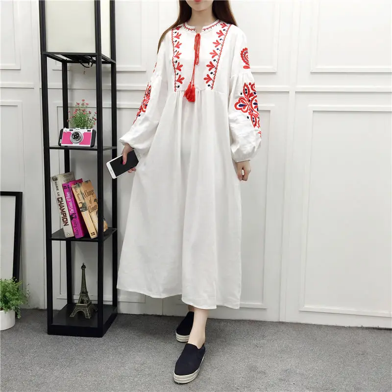 Bohemian White Summer Long Sleeve Midi Dresses Embroidered Lace-up Loose Clothes for Women Holiday Casual Cotton Ladies Dress
Bohemian White Summer Long Sleeve Midi Dresses Embroidered Lace-up Loose Clothes for Women Holiday Casual Cotton Ladies Dress