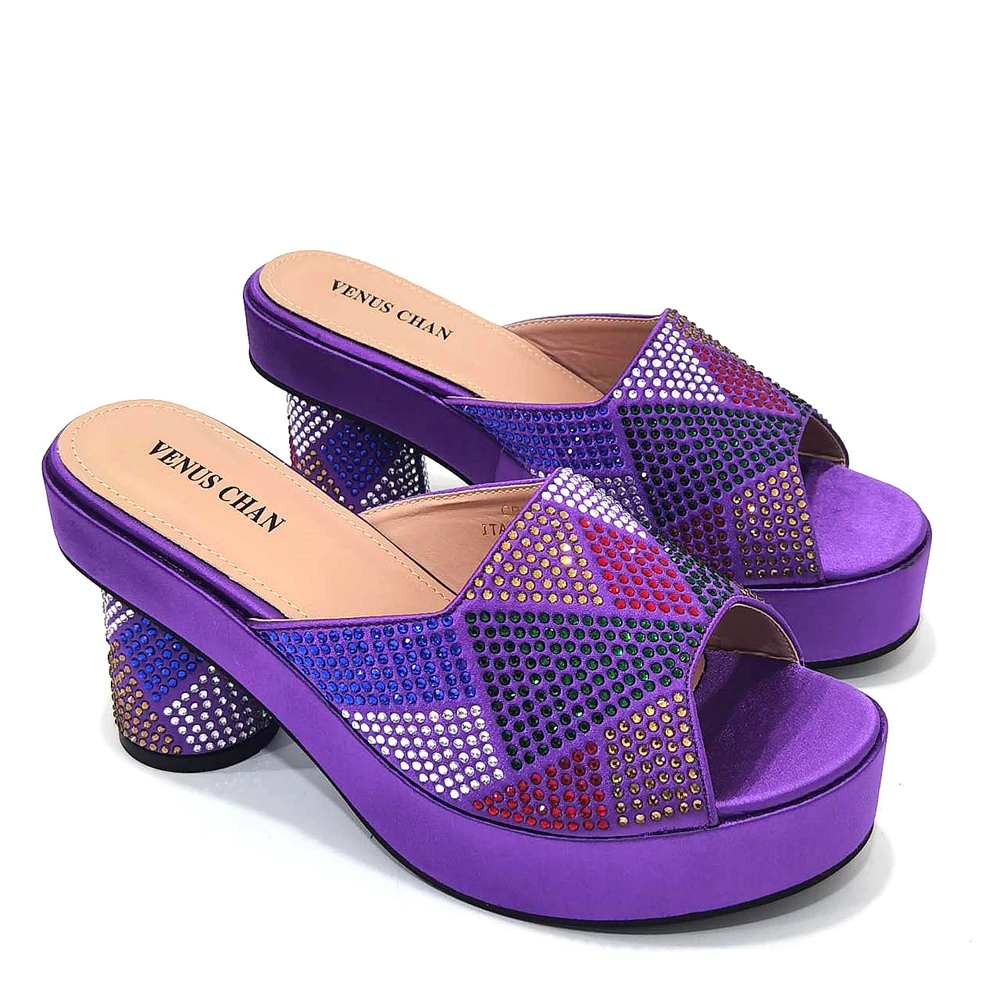 

Shoes For Women Summer Slippers Sexy Rome Platform Square Toe Party Dress Shallow Peep Toe Polka Dot Chunky Heel Purple