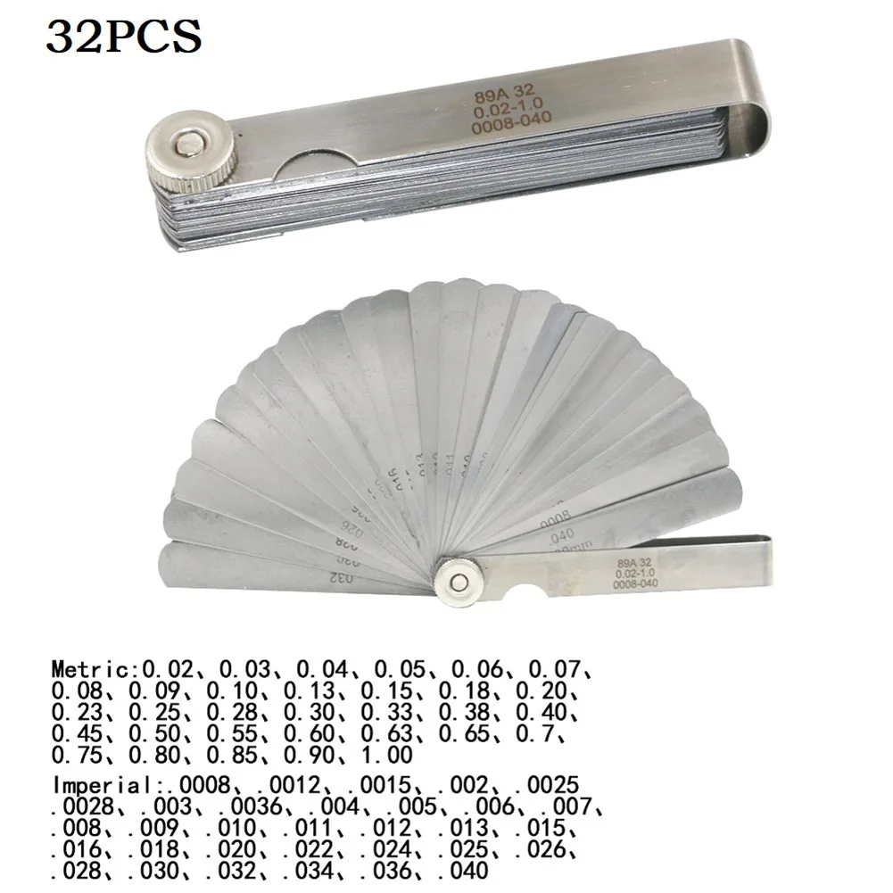 32 Blades Metric Feeler Gauge High Precision 0.02-1 Thickness Gages Gap Filler Feeler Gauges Woodworking Measuring Tool
32 Blades Metric Feeler Gauge High Precision 0.02-1 Thickness Gages Gap Filler Feeler Gauges Woodworking Measuring Tool