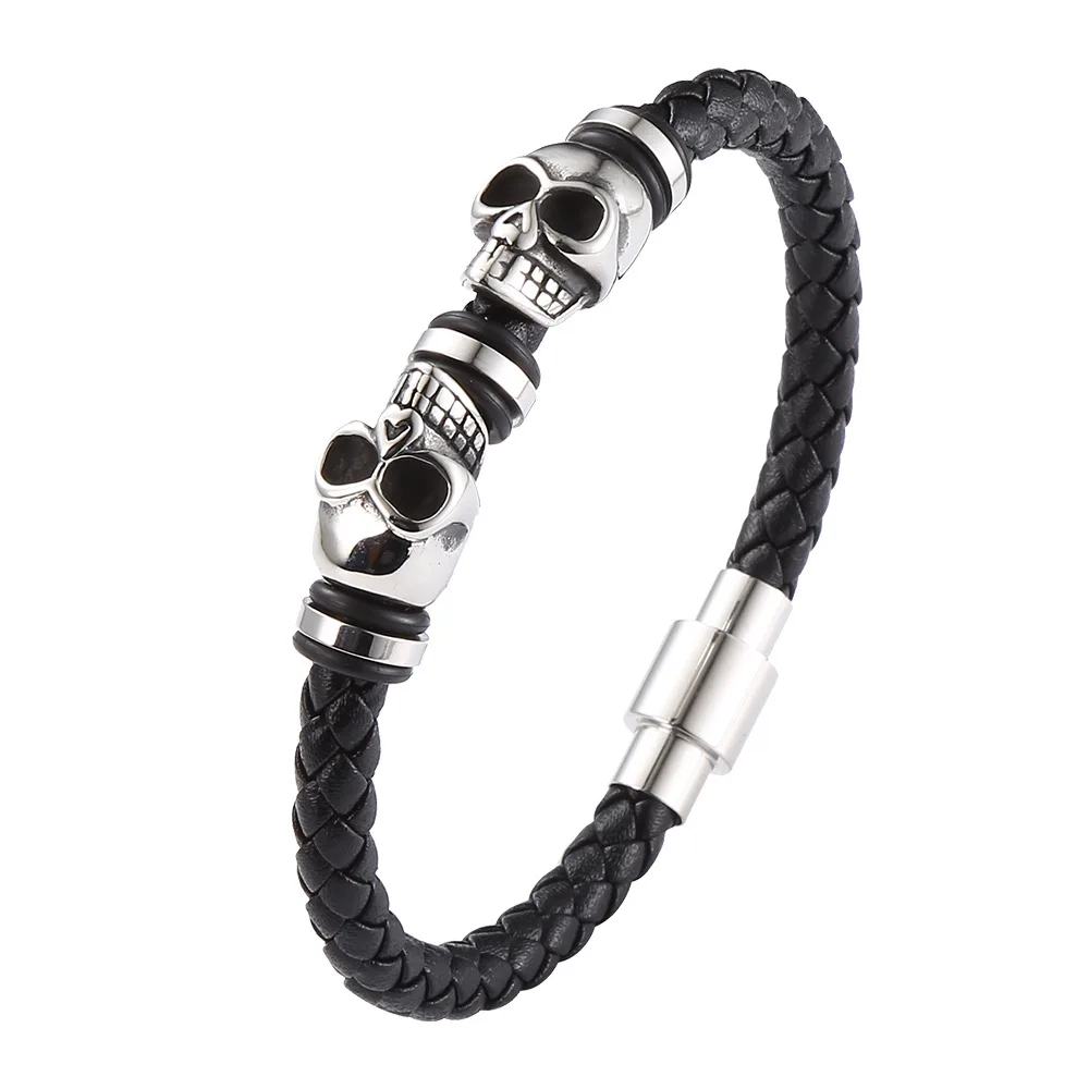 Fashion Braided Men's Leather Bracelets Stainless Steel Skull Charms Magnetic Clasp Wrap Cuff Bangles Women Jewelry
Fashion Braided Men's Leather Bracelets Stainless Steel Skull Charms Magnetic Clasp Wrap Cuff Bangles Women Jewelry