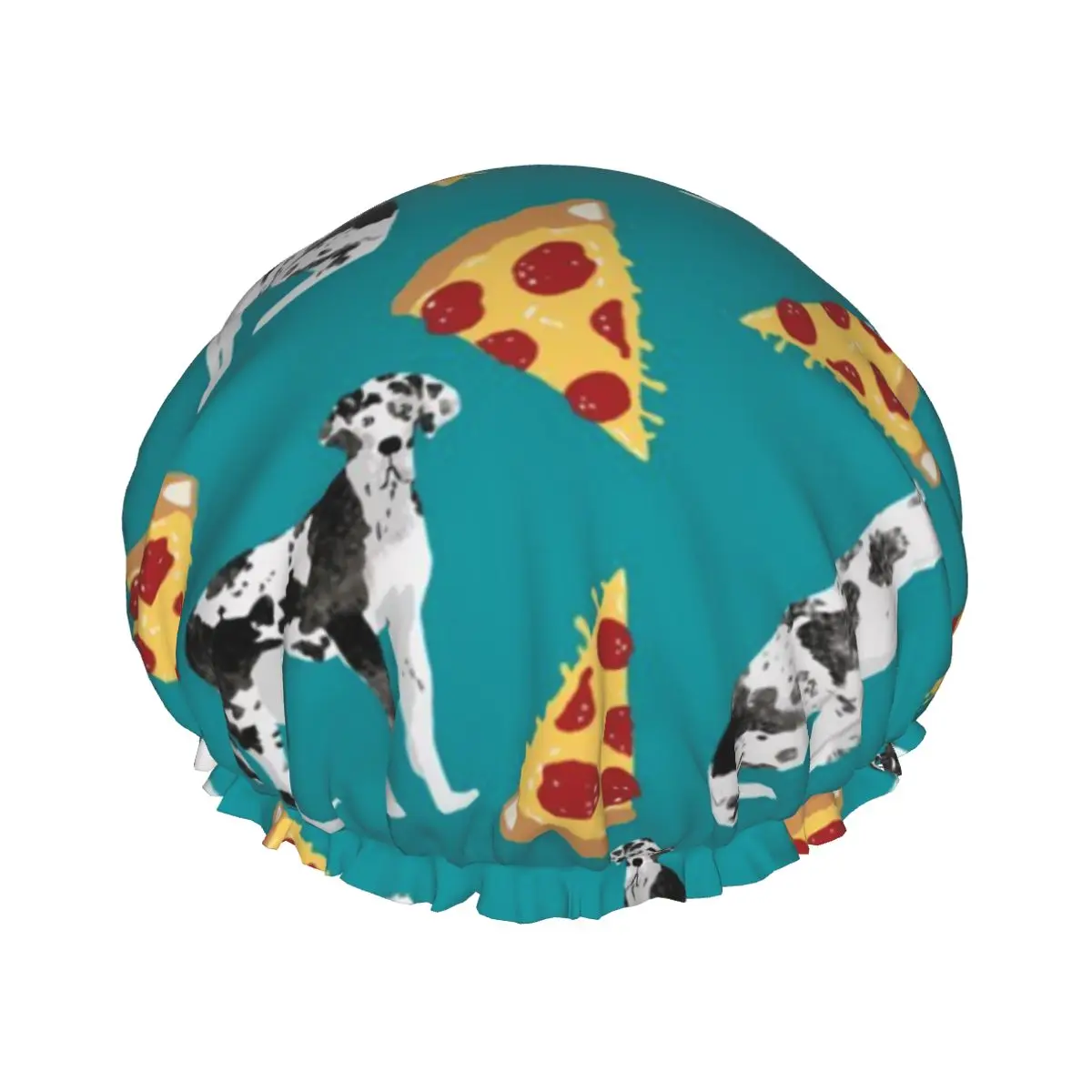 

Great Dane Pizza Waterproof Shower Cap with Elasticized Hem Reversible Shower Sleeping Bonnet Cap for All Hair Lengths