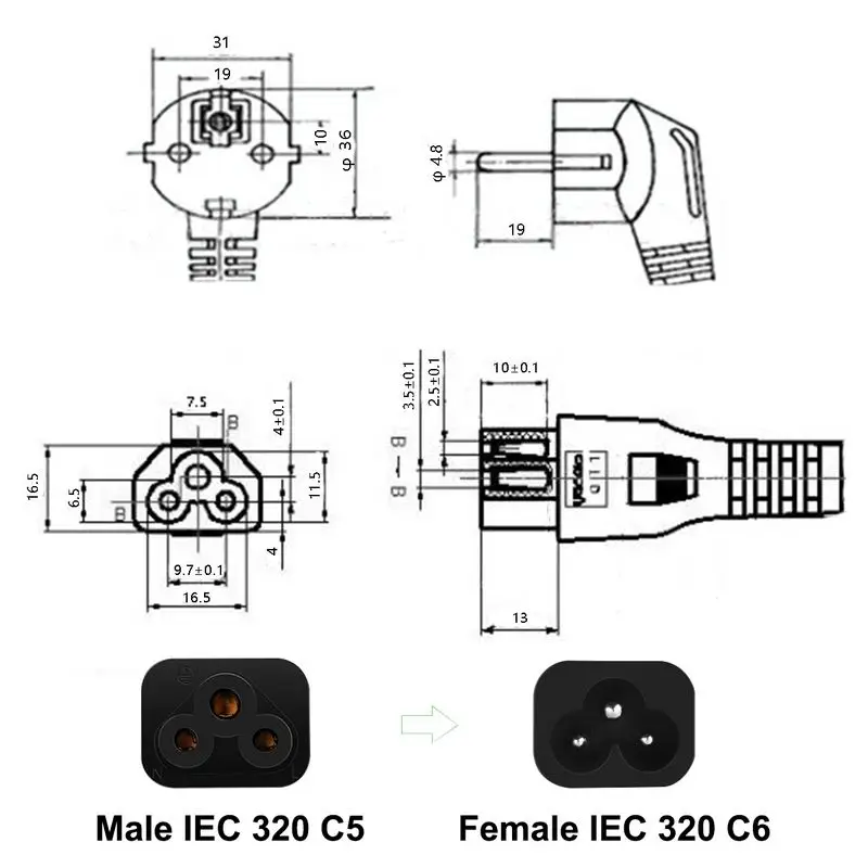 Евроудлинитель IEC320 C5 кабель 2-контактный шнур питания 220 В для ПК компьютера