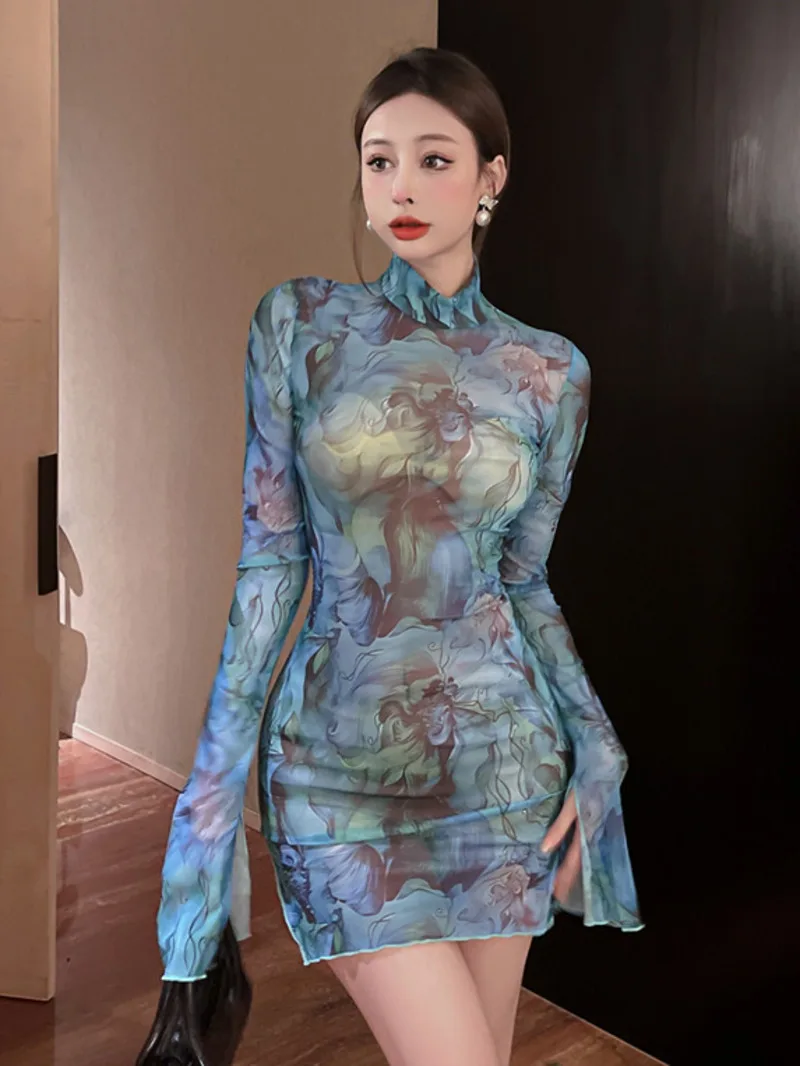 Привлекательное прозрачное Сетчатое платье womtecha 2023 с принтом и расклешенными рукавами, элегантное модное милое корейское женское платье CZ8E 
Привлекательное прозрачное Сетчатое платье womtecha 2023 с принтом и расклешенными рукавами, элегантное модное милое корейское женское платье CZ8E