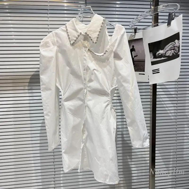 Hollow Waist Shirt Dress for Women 2022 Spring Summer New Classic Style Rhinestone Edge Off Shoulder Long Sleeve Outfits White
Hollow Waist Shirt Dress for Women 2022 Spring Summer New Classic Style Rhinestone Edge Off Shoulder Long Sleeve Outfits White
