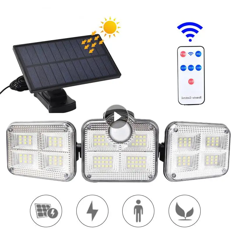 

Solar Lights Outdoor 122 LEDs Wall Lamp With Adjustable Heads Security LED Flood Light IP65 Waterproof With 3 Working Modes Lamp
