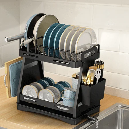 2 Tier Dish Racks for Kitchen Counter, Dish Drying Rack Drainboard Set, Stainless Steel Dish Rack with Drainage, Knives Holder, 
2 Tier Dish Racks for Kitchen Counter, Dish Drying Rack Drainboard Set, Stainless Steel Dish Rack with Drainage, Knives Holder,