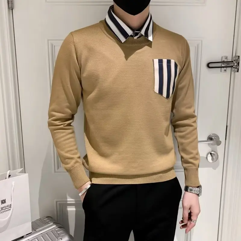 Fashion Striped Turn-down Collar Patchwork Sweater Men Autumn Winter Casual Long Sleeve Slim Sweaters For Mens Fall Streetwear
Fashion Striped Turn-down Collar Patchwork Sweater Men Autumn Winter Casual Long Sleeve Slim Sweaters For Mens Fall Streetwear