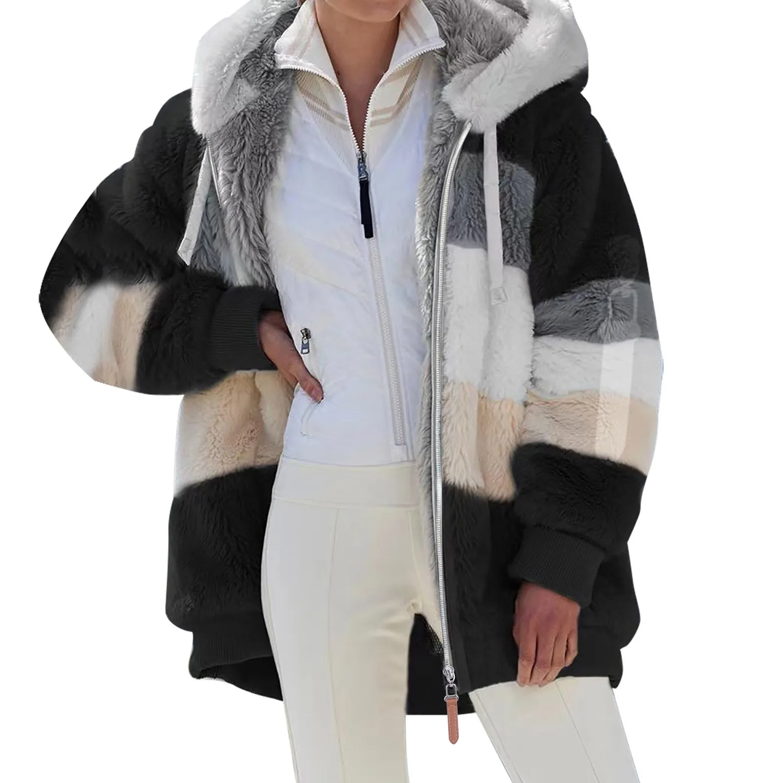 

Женская зимняя длинная флисовая куртка, теплая Толстая флисовая куртка из искусственного меха, плюшевое пальто, Женское пальто, меховое пал...
