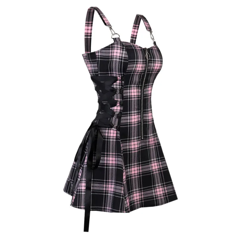 Gothic Plaid Lace Up Half Zipper Dress A-Line Mini Daily Sexy Dresses for women Sleeveless Dresses
Gothic Plaid Lace Up Half Zipper Dress A-Line Mini Daily Sexy Dresses for women Sleeveless Dresses