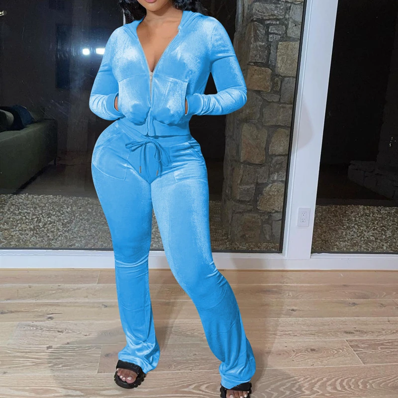 Women Tracksuit Vintage Sexy Velvet 2 Piece Set Autumn Winter Sport Casual Suit Solid Long Sleeve Crop Jacket Hoodie+Flare Pants
Women Tracksuit Vintage Sexy Velvet 2 Piece Set Autumn Winter Sport Casual Suit Solid Long Sleeve Crop Jacket Hoodie+Flare Pants
